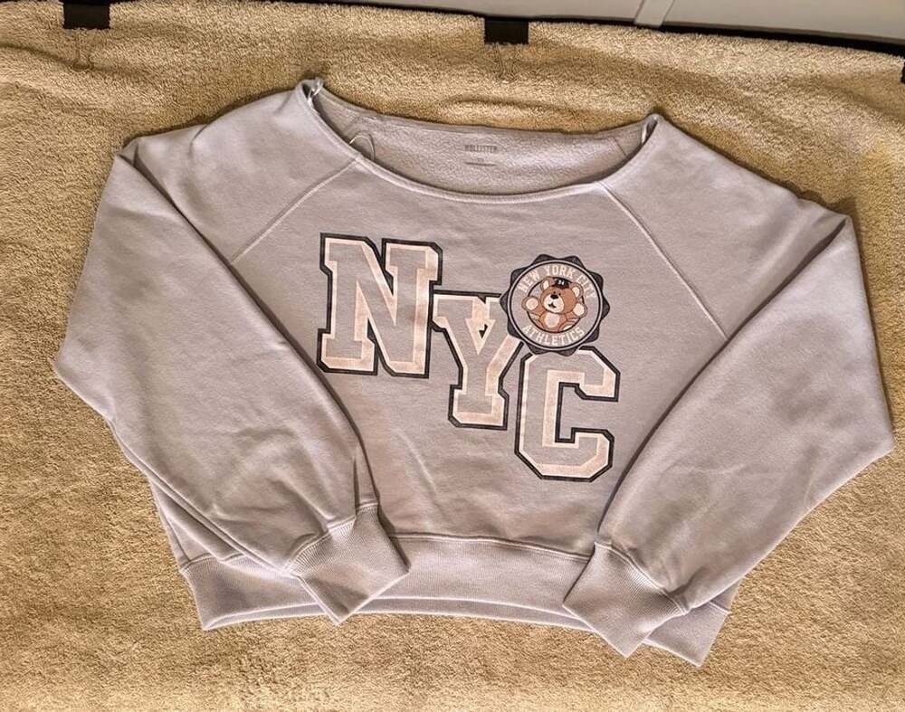 Hollister NYC Bear Graphic Sweatshirt Size XS Light Blue Crewneck